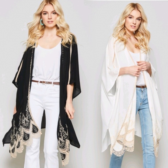 Moroccan Lush Sweaters - Last 1! New Gorgeous Lace Embroidered Kimono Cardi